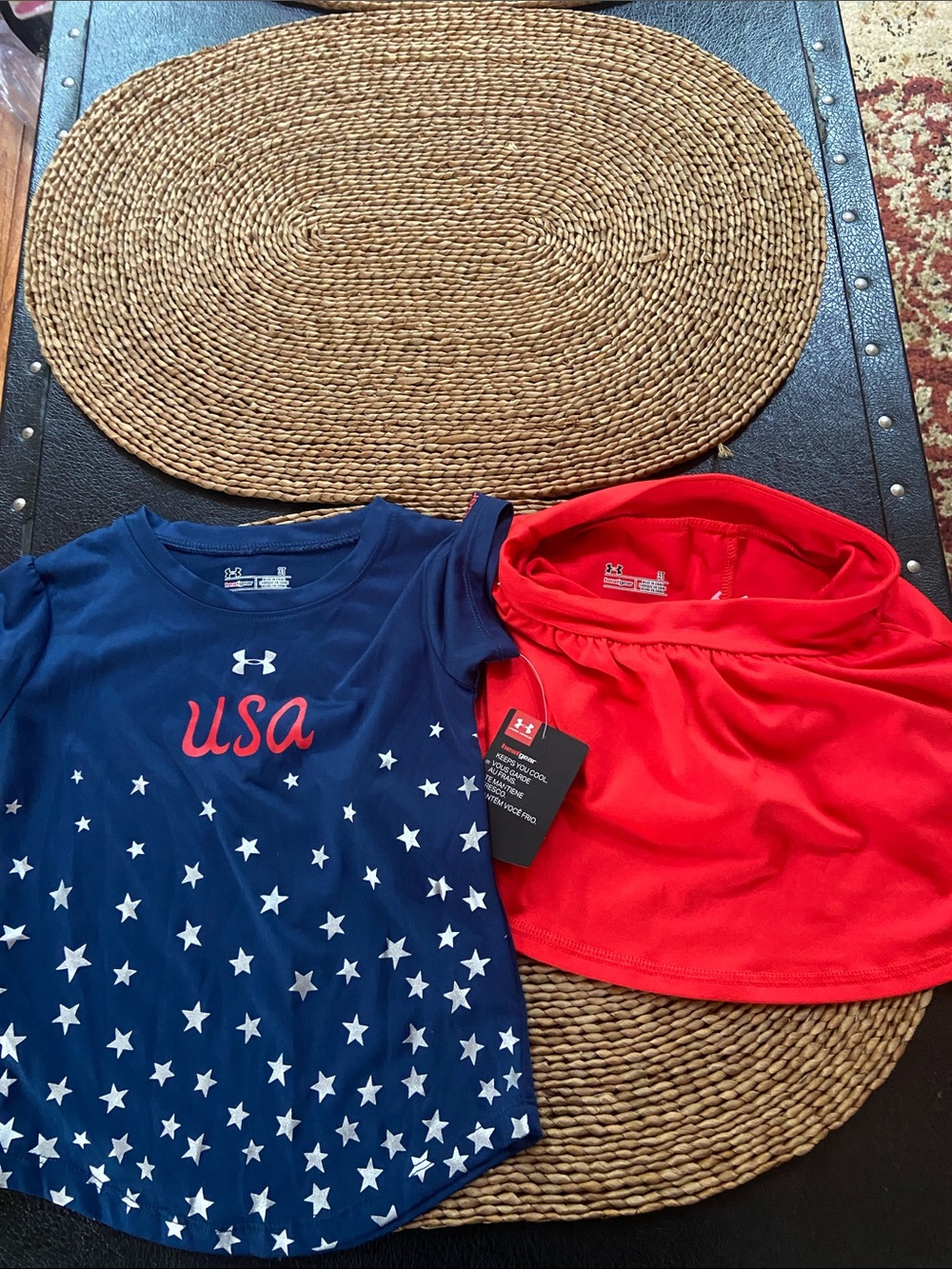 Under Armour Navy USA Star Graphic Tee with Red Skort Size 3T